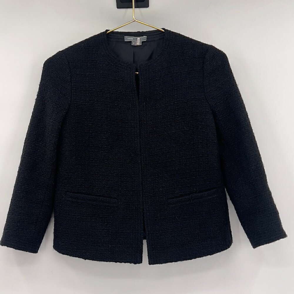 Vince Women's Wool /Silk Black Cropped Suit Jacket Size 2